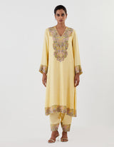 Yellow Embroidered Silk Kurta with Farshi Salwar Set