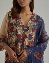 Beige Blue Embroidered Farshi Set