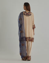 Beige Blue Embroidered Farshi Set