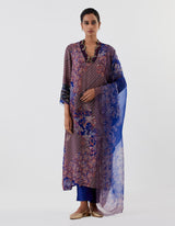 Blue Hand Crushed Emrbroidered Kurta Set