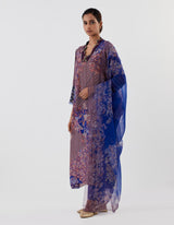 Blue Hand Crushed Emrbroidered Kurta Set