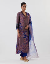 Blue Hand Crushed Emrbroidered Kurta Set