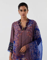Blue Hand Crushed Emrbroidered Kurta Set