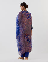 Blue Hand Crushed Emrbroidered Kurta Set