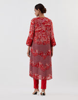 Red Hand Crushed Emrbroidered Kurta Set