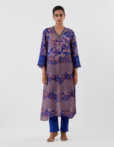 Blue Hand Crushed Emrbroidered Neckline and Cuffs Kurta Set