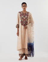 Nude Pink Embellished Neckline Yoke Kurta Set