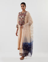 Nude Pink Embellished Neckline Yoke Kurta Set