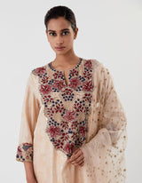 Nude Pink Embellished Neckline Yoke Kurta Set