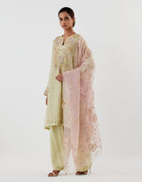 Green Embroidered Abha Organza and Satin Kurta Set