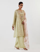 Green Embroidered Abha Organza and Satin Kurta Set
