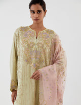Green Embroidered Abha Organza and Satin Kurta Set