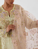 Green Embroidered Abha Organza and Satin Kurta Set