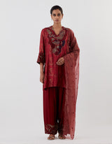 Red Embroidered Silk Kurta Set