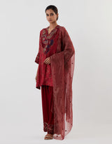Red Embroidered Silk Kurta Set
