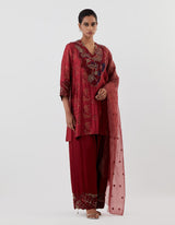 Red Embroidered Silk Kurta Set