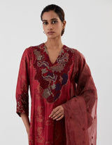 Red Embroidered Silk Kurta Set