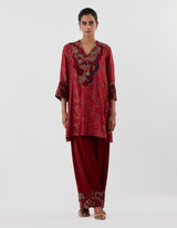 Red Embroidered Silk Kurta Set