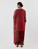 Red Embroidered Silk Kurta Set