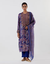 Blue Embellished Straight Kurta Set