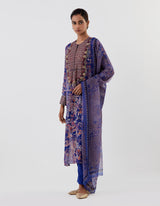 Blue Embellished Straight Kurta Set