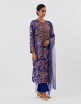 Blue Embellished Straight Kurta Set