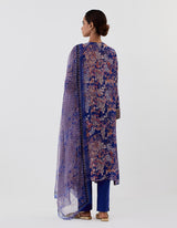 Blue Embellished Straight Kurta Set