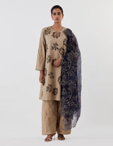 Beige Embroidered Applique Kurta with Farshi Salwar and Dupatta