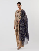 Beige Embroidered Applique Kurta with Farshi Salwar and Dupatta