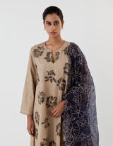 Beige Embroidered Applique Kurta with Farshi Salwar and Dupatta