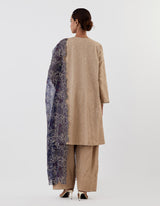Beige Embroidered Applique Kurta with Farshi Salwar and Dupatta