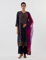 Blue Embroidered Kurta with Pants And Dupatta