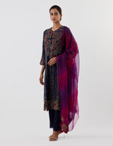 Blue Embroidered Kurta with Pants And Dupatta