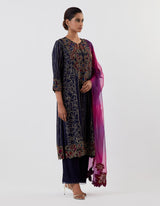 Blue Embroidered Kurta with Pants And Dupatta