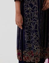 Blue Embroidered Kurta with Pants And Dupatta