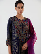Blue Embroidered Kurta with Pants And Dupatta