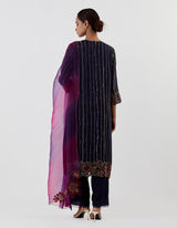 Blue Embroidered Kurta with Pants And Dupatta