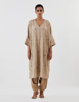 Beige Embroidered Anti-Fit Kurta with Cowl Salwar