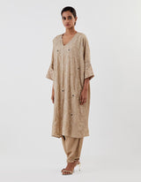 Beige Embroidered Anti-Fit Kurta with Cowl Salwar