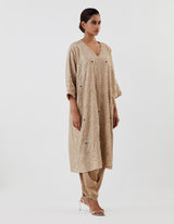 Beige Embroidered Anti-Fit Kurta with Cowl Salwar