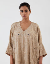 Beige Embroidered Anti-Fit Kurta with Cowl Salwar
