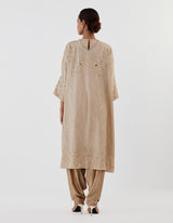 Beige Embroidered Anti-Fit Kurta with Cowl Salwar