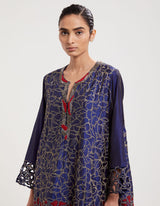 Blue Applique Hand Embroidered Kurta Set