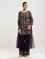 Blue Embroidered Kurta with Farshi Salwar and Dupatta