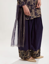 Blue Embroidered Kurta with Farshi Salwar and Dupatta