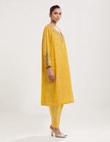 Yellow Hand Embroidered and Printed Kurta with Salwar and Dupatta
