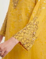 Yellow Hand Embroidered and Printed Kurta with Salwar and Dupatta