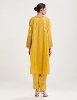 Yellow Hand Embroidered and Printed Kurta with Salwar and Dupatta