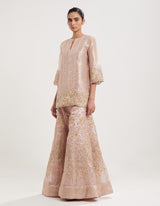 Nude Pink Embroidered Tissue Kurta with Sharara Set