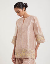 Nude Pink Embroidered Tissue Kurta with Sharara Set